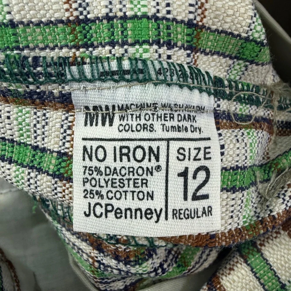 Vintage New JC Penney Penn Prest Trousers Kids Size 12 26x26.5 Plaid Green Brown